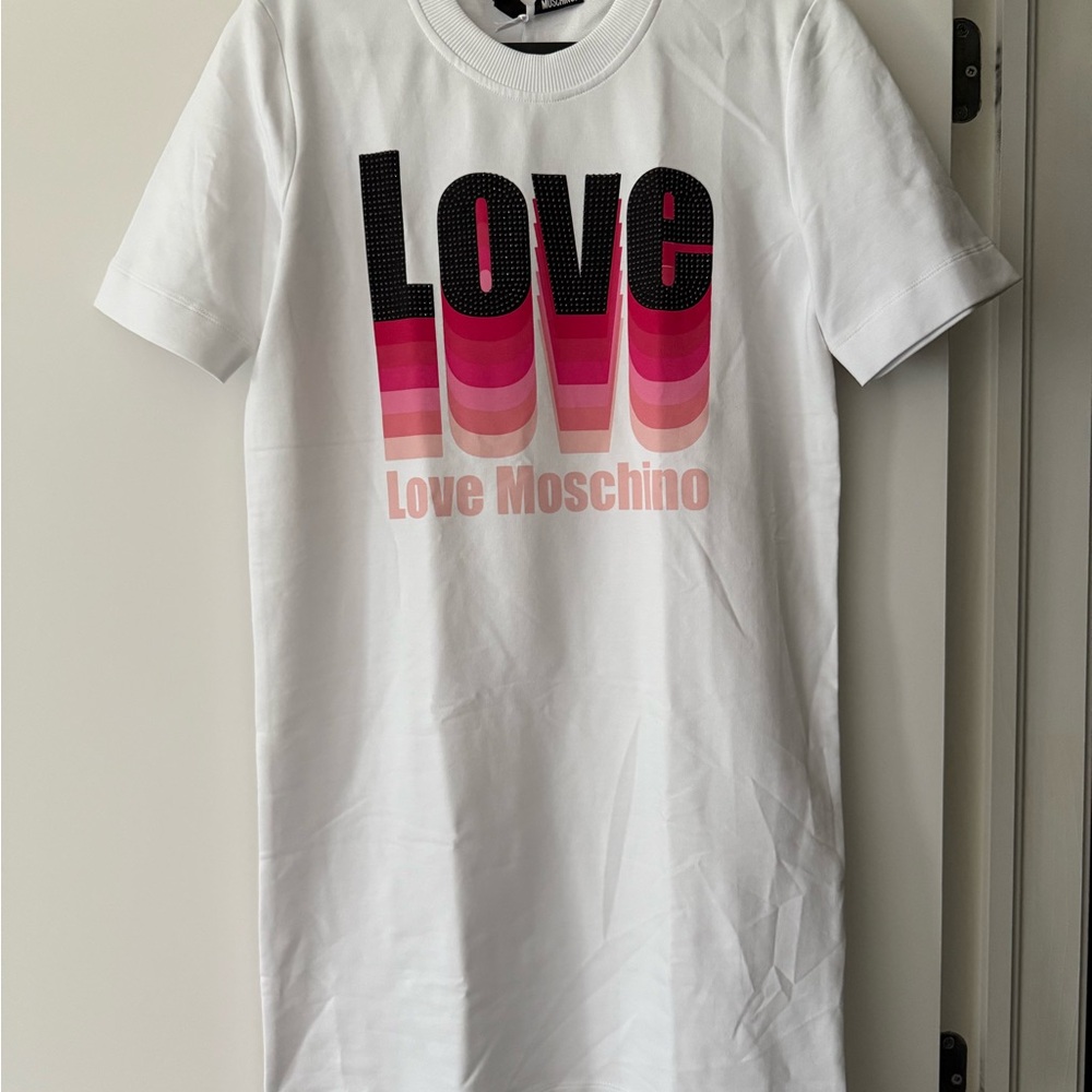 Love Moschino White Tee with Pink Ombre Love Graphic